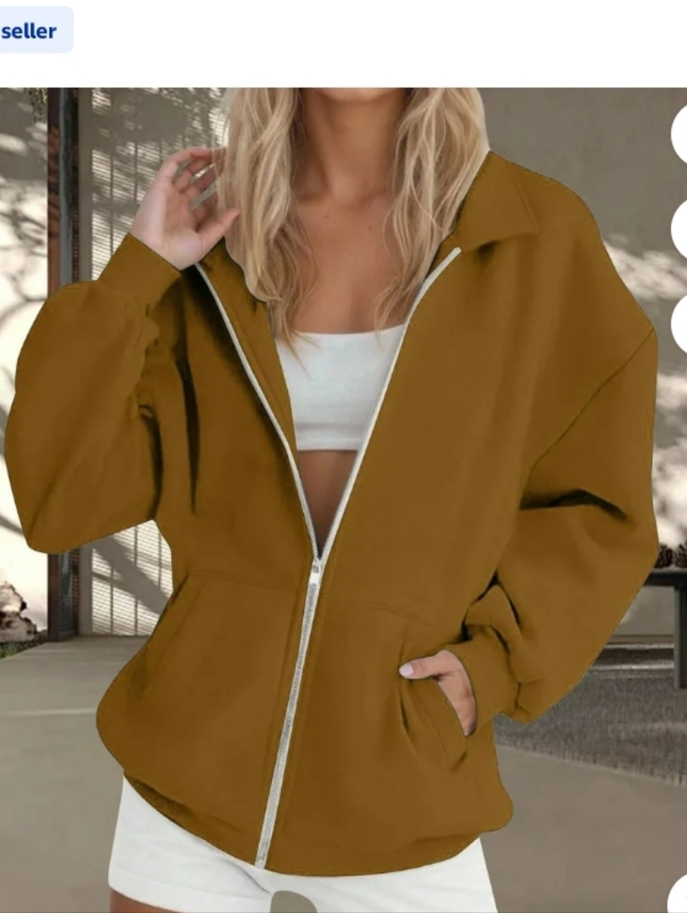 Womans Zip Sweatshirt with Collar & Pockets - SMALL